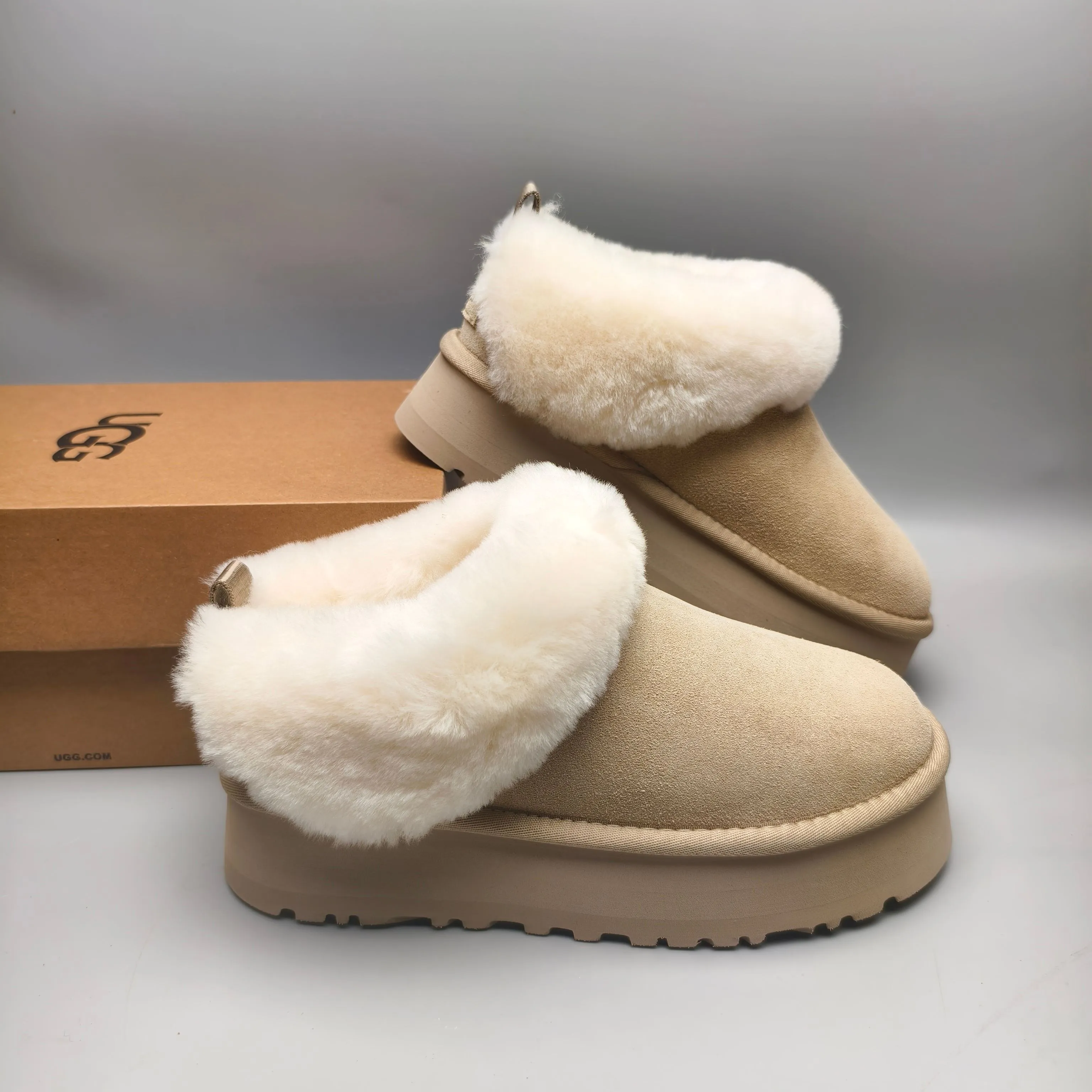 💰520 UGG sheepskin all-in-one snow boots 1393 Thick-soled suede style slip-on slip-on shoes Color: maroon green sand matching size: 35-40